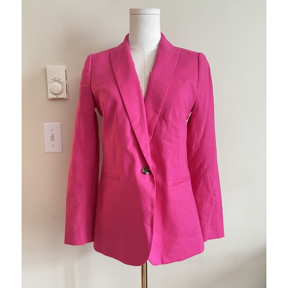 NWT J Crew Womens 4 Small One Button Blazer Hot Pink Linen Cotton Office Preppy